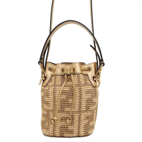 FENDI Gold Straw Zucca Shoulder Bag - Picture 1 of 15